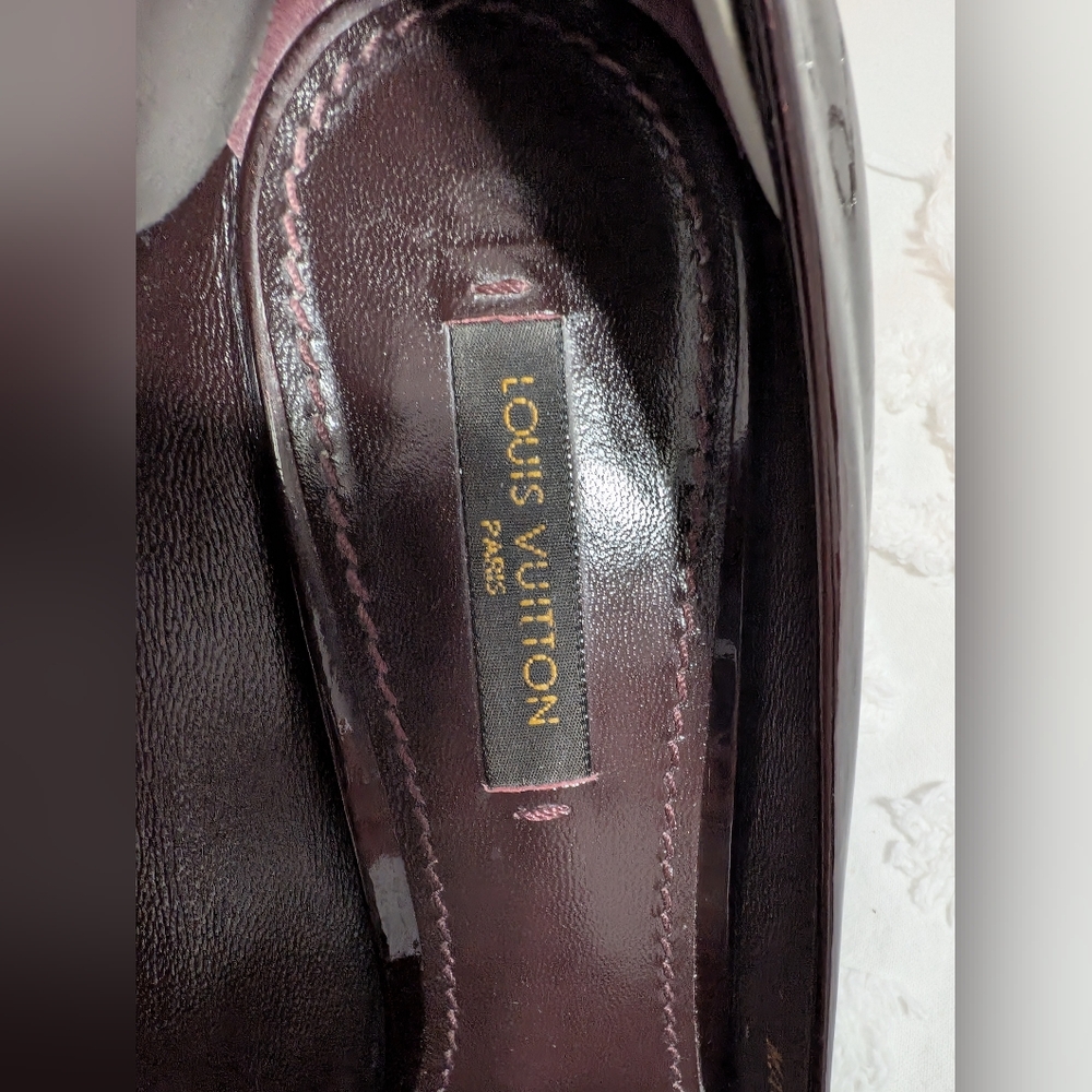 Louis Vuitton Patent Leather Peep Toe Heels in Deep Burgundy - Picture 4 of 7